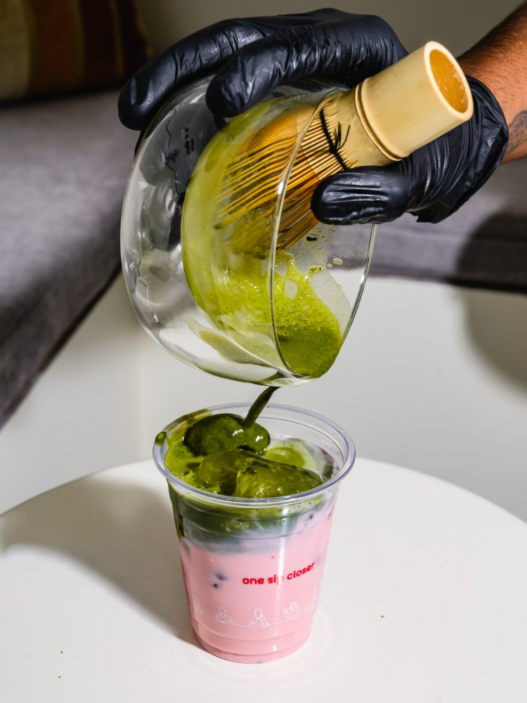 Strawberry Creme' Matcha being poured